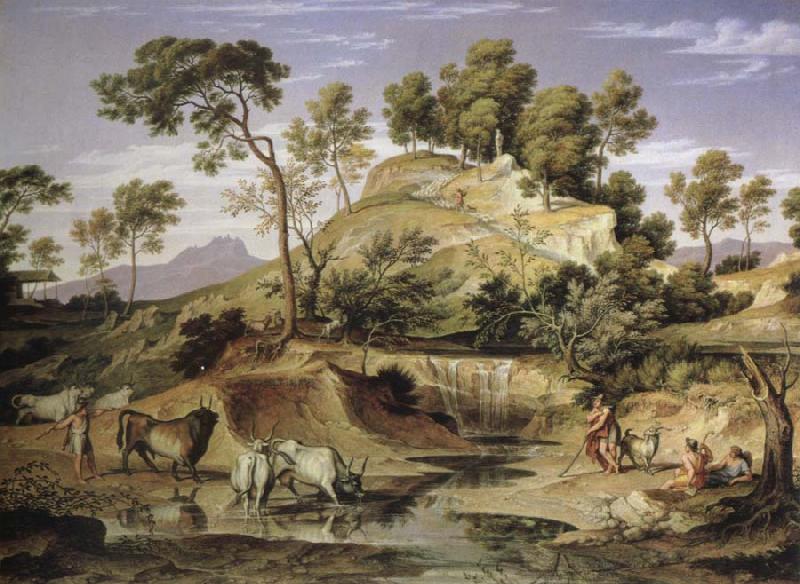 Joseph Anton Koch landscape with shepherds and cows oil painting picture